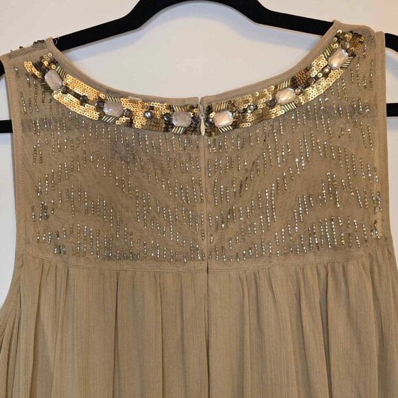 Lane Bryant Gold Beaded Sleeveless Chiffon Swing Dress - Picture 8 of 9